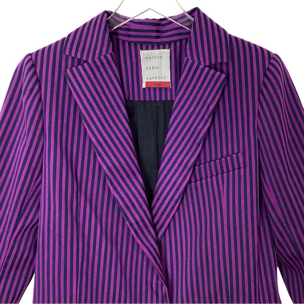 Maison Rabih Kayrouz Striped Blazer Jacket Purple Navy Tailored Minimalist 38 - Picture 3 of 12